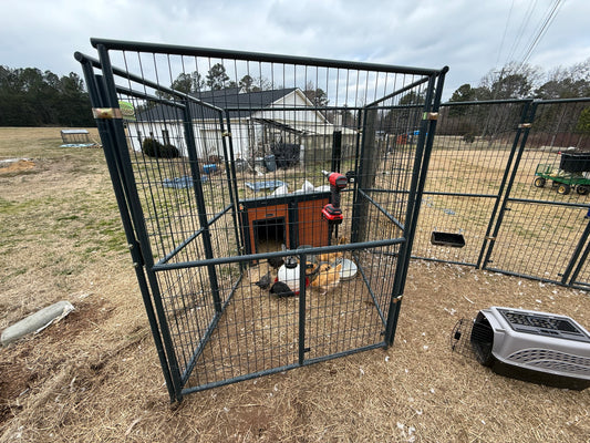 HoneyBunny3D replacement clamps brackets for Retriever dog outdoor kennel, shown in image with secure fittings and metal construction.