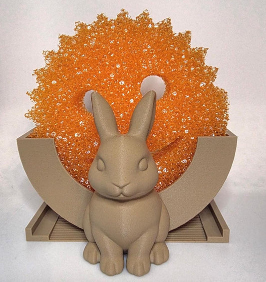 HoneyBunny3D Bunny Scrub Daddy holder with drain, white bunny-shaped kitchen utensil organizer with drainage slot.