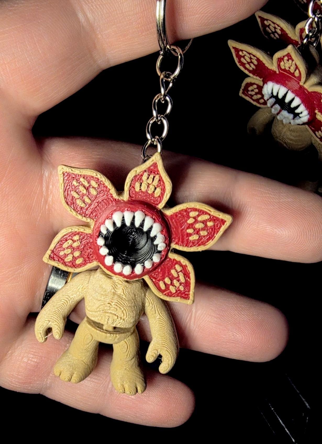 HoneyBunny3D Demogorgon keychain charm hanging from a keyring, detailed monster accessory for bags or keys.