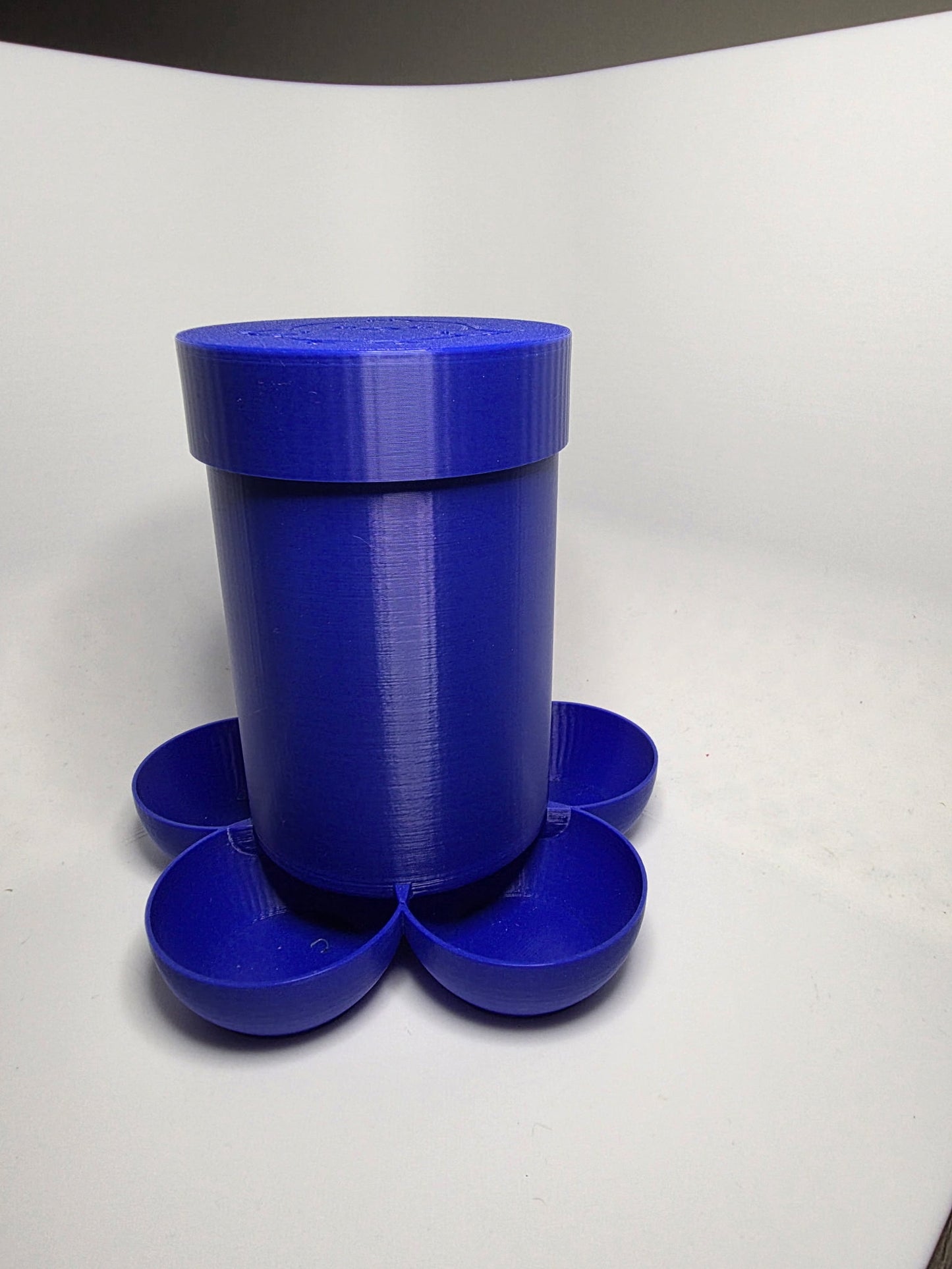 Small Chick Feeder by HoneyBunny3D, showing a plastic container with chick feed inside and open lid for easy access.