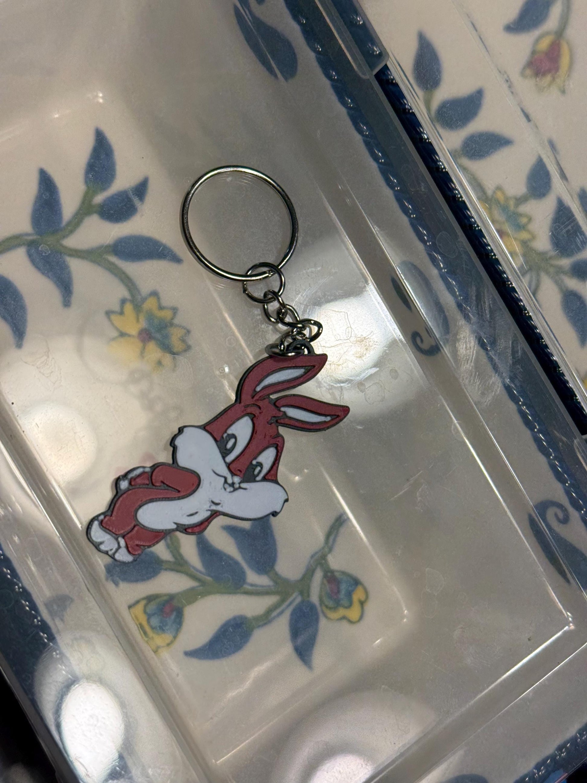 Red Bugs Bunny keychain charm by HoneyBunny3D featuring a detailed Bugs Bunny figure as an accessory.