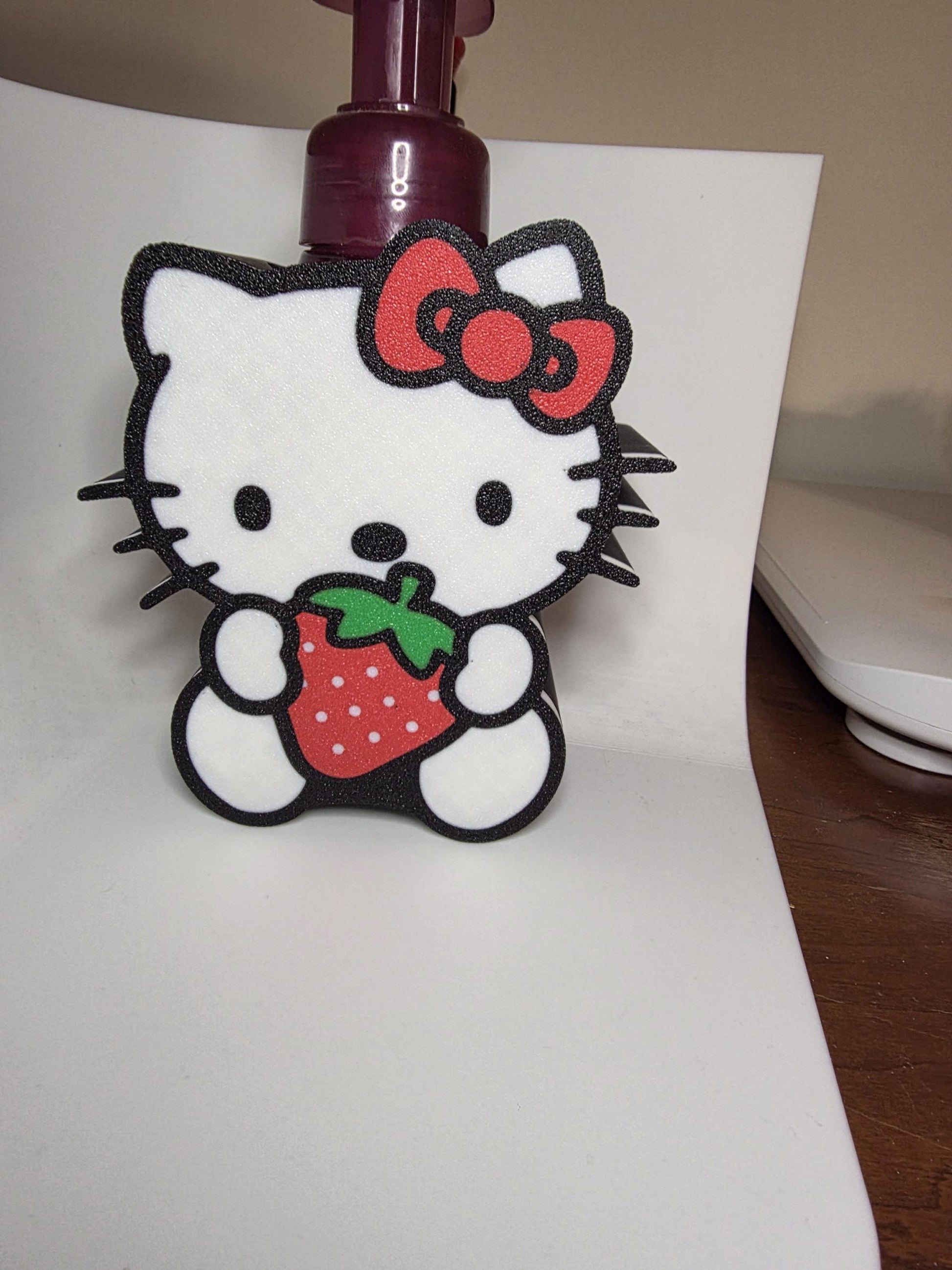 HoneyBunny3D Strawberry Kitty foam soap holder featuring a cute pink kitty design, perfect for bathroom or kitchen decor