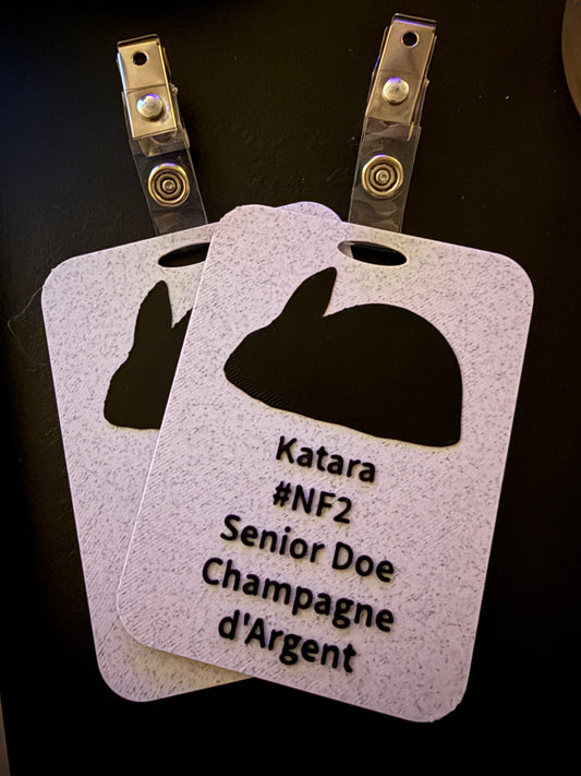 HoneyBunny3D custom cage cards with intricate designs, perfect for pet enclosures and animal identification.