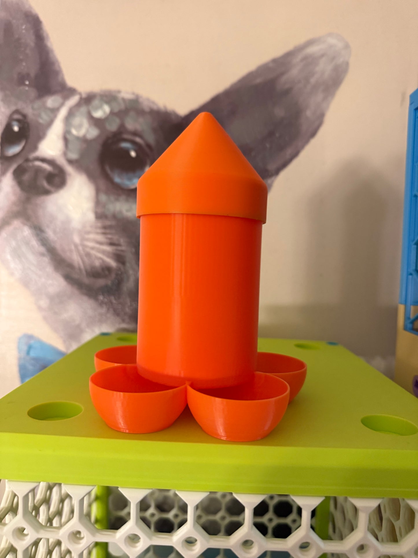 Small Chick Feeder from HoneyBunny3D with yellow plastic design and multiple feeding holes for young poultry.