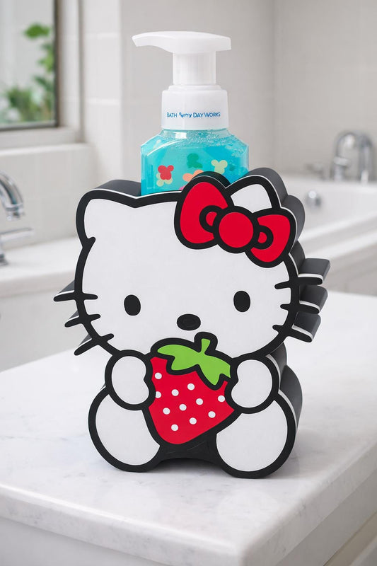 HoneyBunny3D Strawberry Kitty foaming soap holder with pink and white design, shaped like a cute kitty for Bath and Body Works products.